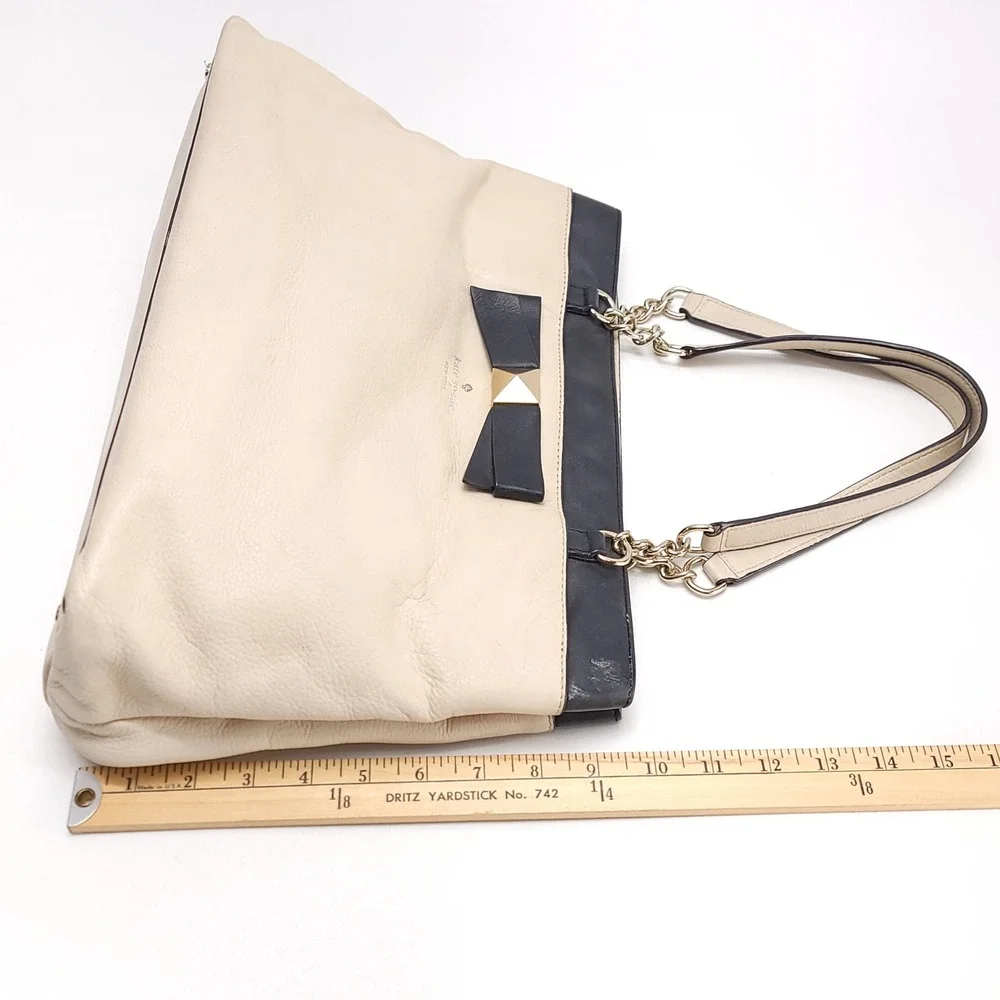 Kate Spade New York‎ Hancock Park Cream Black Leather Bow Tote Shoulder Bag
